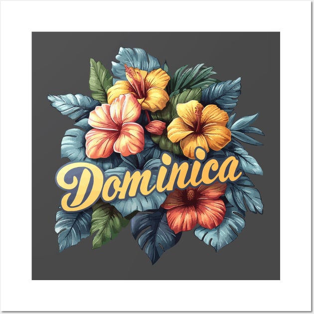 Dominica Tropical Floral (white Gold Lettering) Wall Art by VelvetRoom